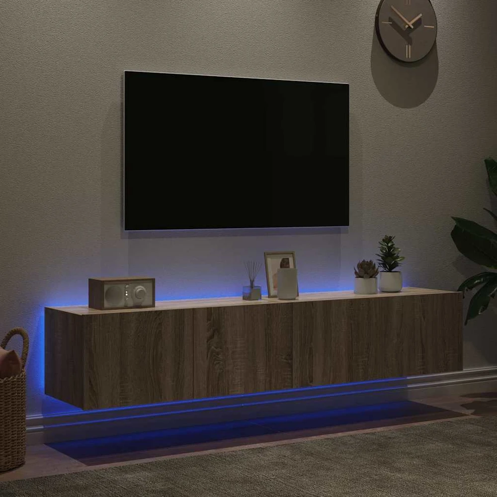 TV staliukas Sieninės TV spintelės su LED, 2vnt., sonoma ąžuolo, 80x35x31cm