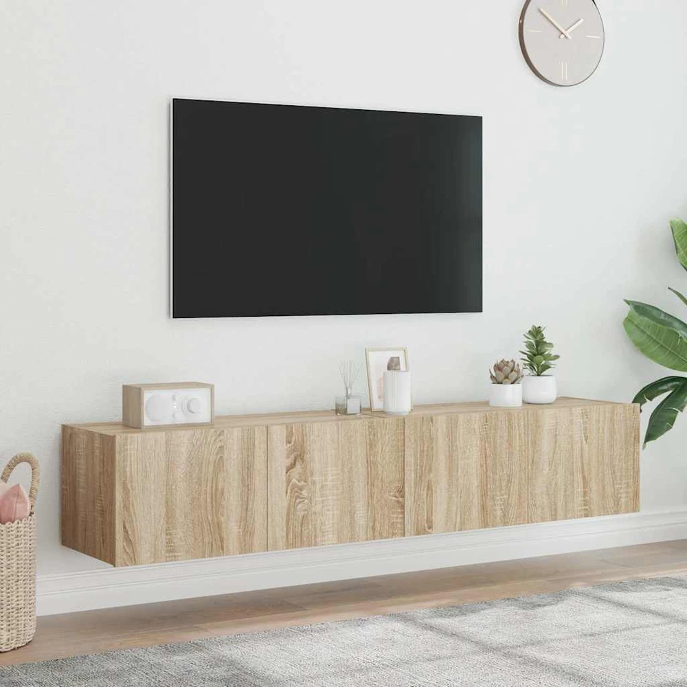 TV staliukas Sieninės TV spintelės su LED, 2vnt., sonoma ąžuolo, 80x35x31cm
