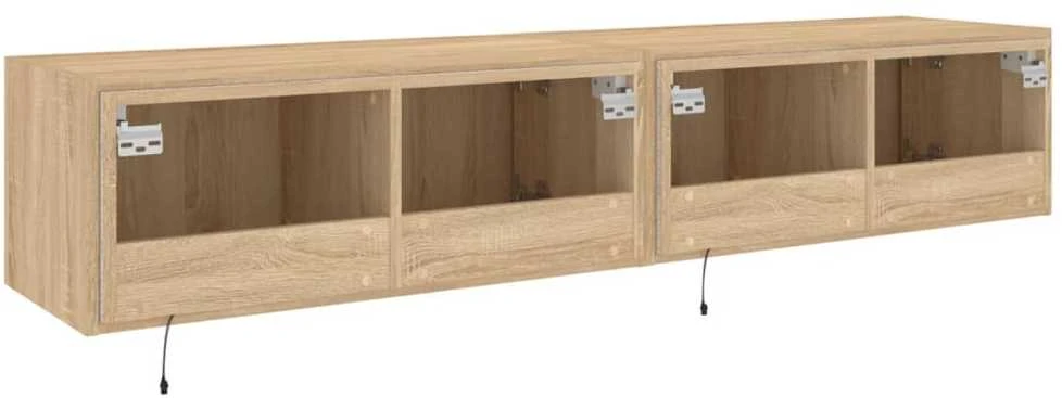TV staliukas Sieninės TV spintelės su LED, 2vnt., sonoma ąžuolo, 80x35x31cm