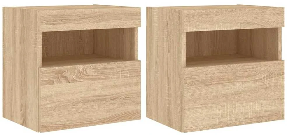 TV staliukas Sieninės TV spintelės su LED, 2vnt., sonoma ąžuolo, 40x30x40cm