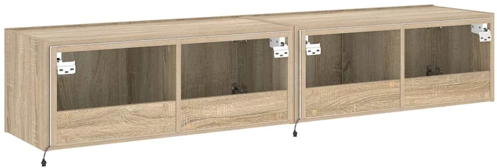TV staliukas Sieninės TV spintelės su LED, 2vnt., sonoma ąžuolo, 80x35x31cm