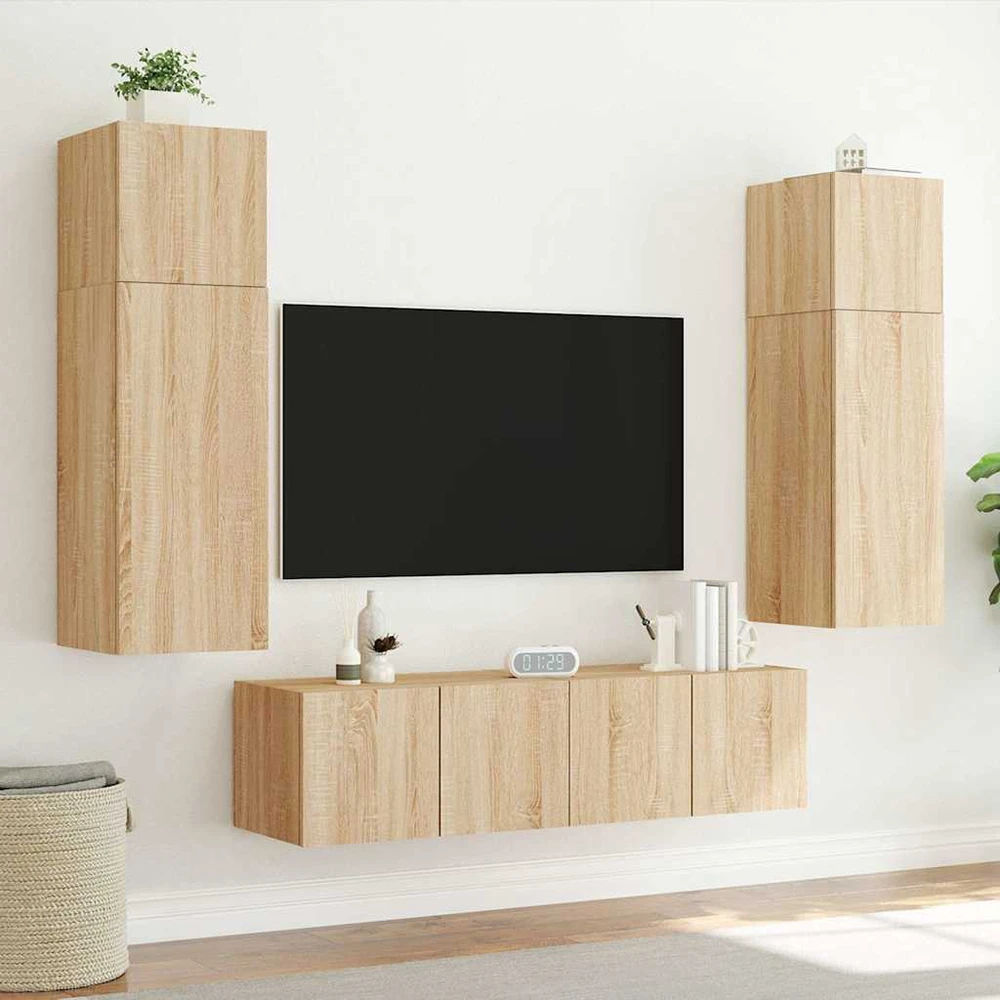 TV staliukas Sieninės TV spintelės su LED, 2vnt., sonoma ąžuolo, 80x35x31cm