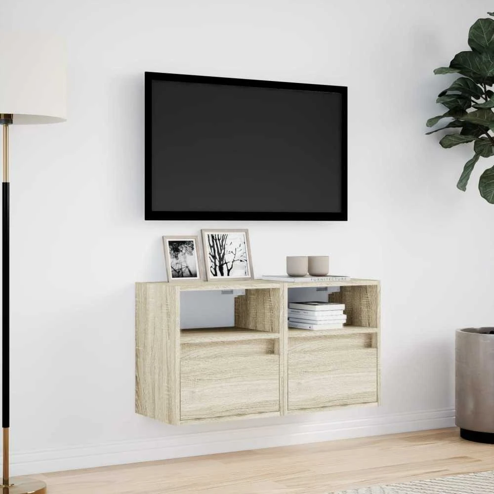 TV staliukas Sieninės TV spintelės su LED, 2vnt., sonoma ąžuolo, 41x31x45cm