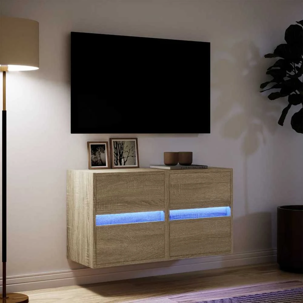 TV staliukas Sieninės TV spintelės su LED, 2vnt., sonoma ąžuolo, 41x31x45cm