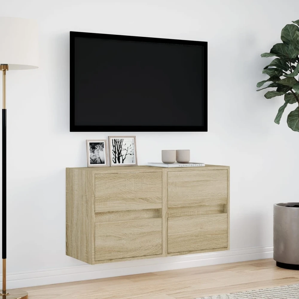 TV staliukas Sieninės TV spintelės su LED, 2vnt., sonoma ąžuolo, 41x31x45cm