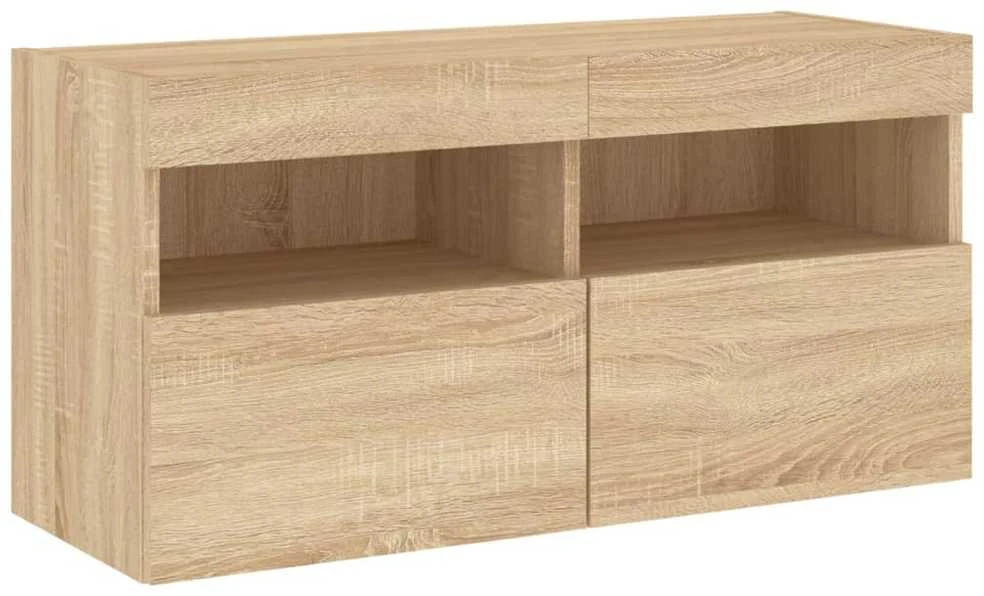 TV staliukas Sieninės TV spintelės su LED lemputėmis, 7vnt., ąžuolo spalvos