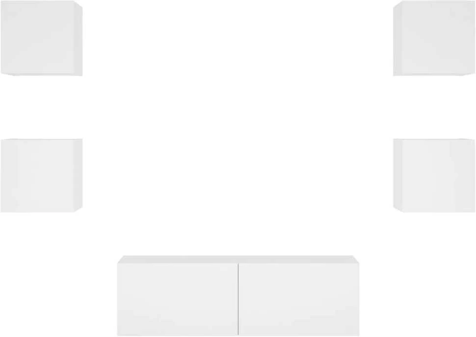 TV staliukas Sieninės TV spintelės su LED lemputėmis, 5 dalių, baltos