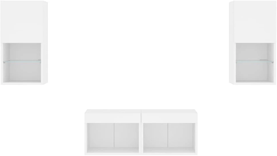 TV staliukas Sieninės TV spintelės su LED lemputėmis, 4 dalių, baltos