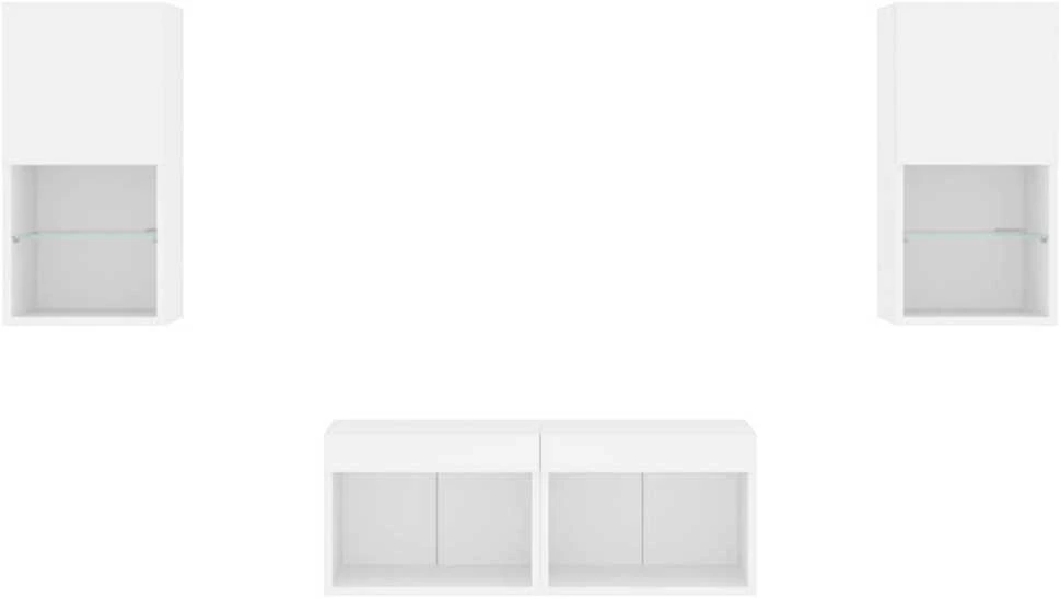 TV staliukas Sieninės TV spintelės su LED lemputėmis, 4 dalių, baltos
