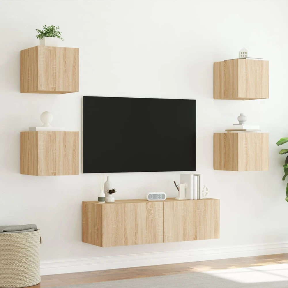 TV staliukas Sieninės TV spintelės su LED lemputėmis, 5 dalių, ąžuolo