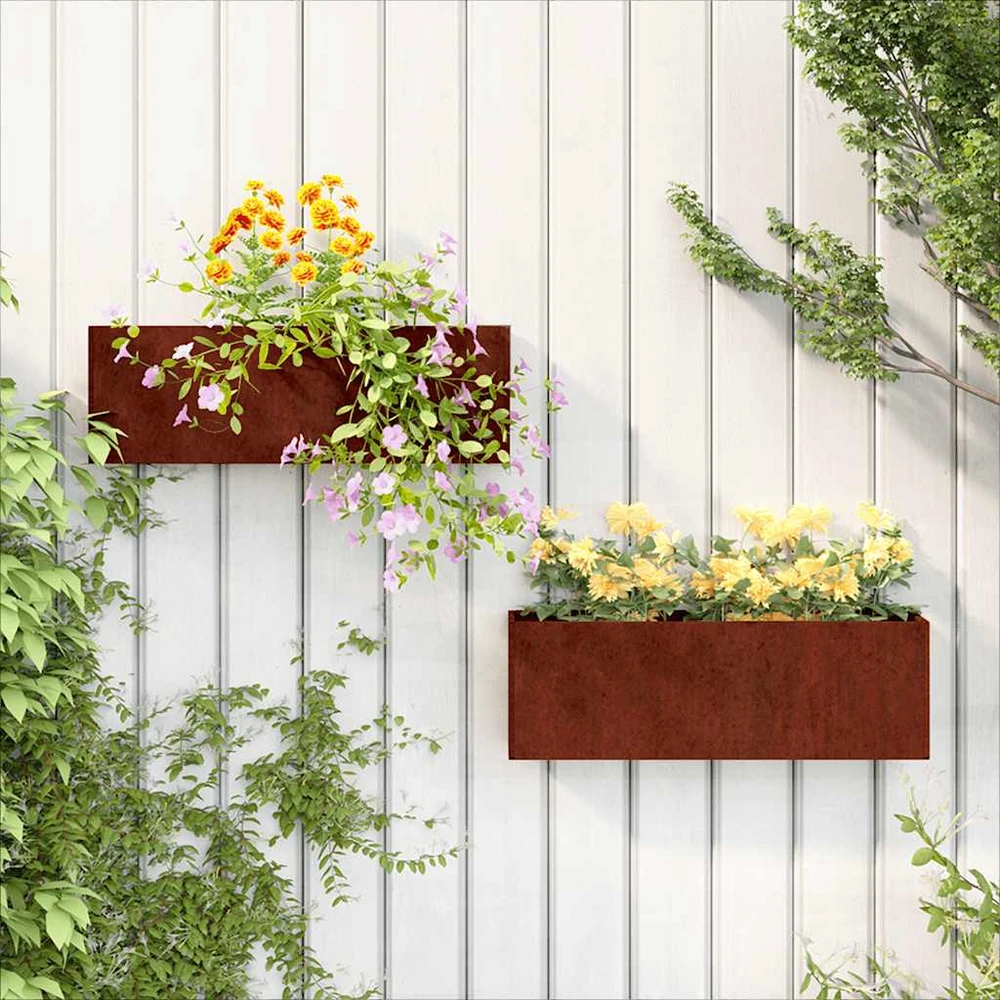 Sieniniai loveliai, 2vnt., rūdžių, 53x10x17cm, Corten plienas