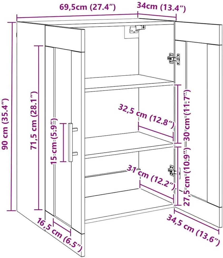 Sieniniai spintelės 2 vnt. juoda ąžuolo 69,5 x 34 x 90 cm