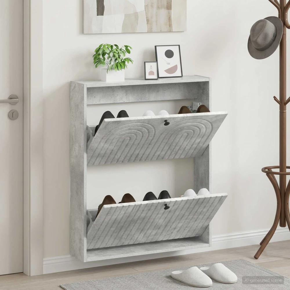 Sieninis batų kabinetas ALKMAAR 71 x 17 x 86 cm Betono pilka