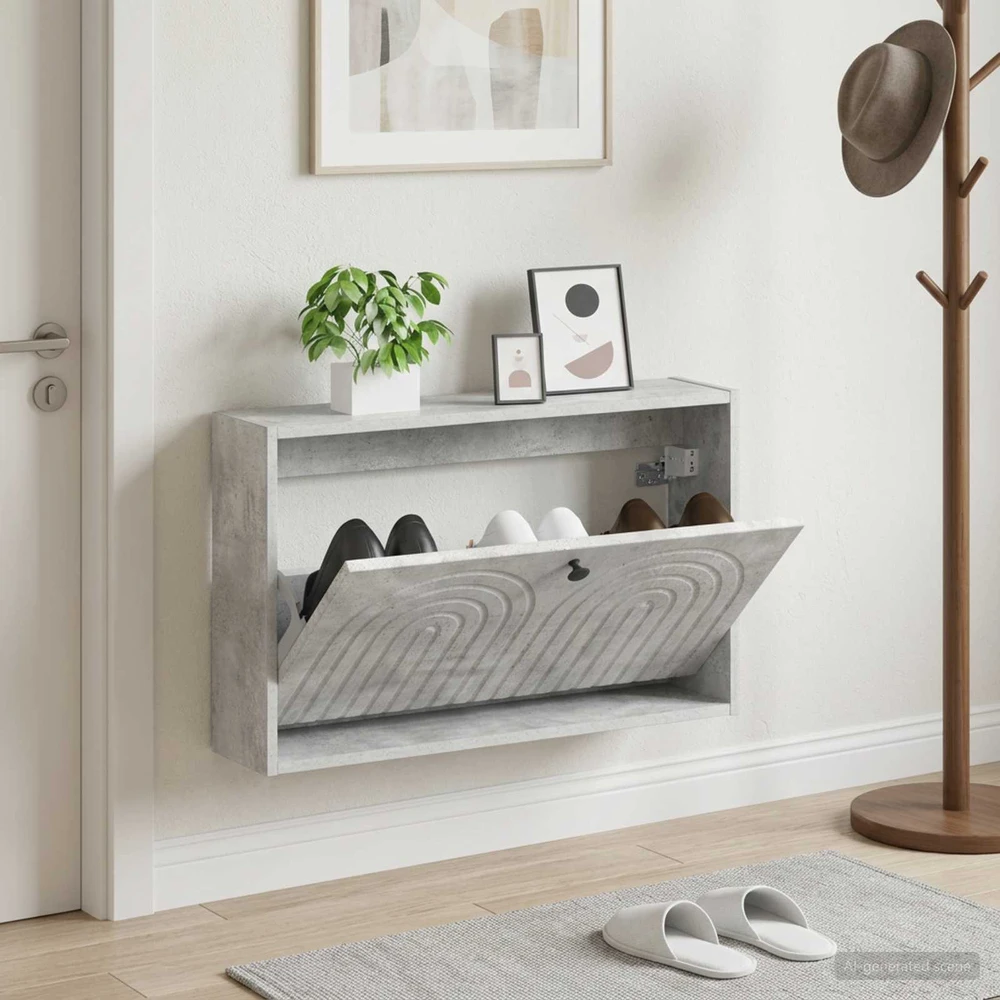 Sieninis batų kabinetas ALKMAAR 71 x 17 x 43 cm Betono pilka