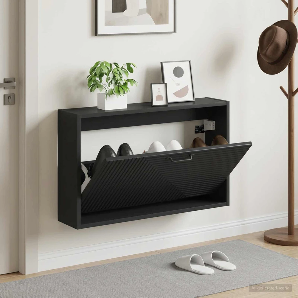 Sieninis batų kabinetas HAARLEM 71 x 17 x 43 cm Juoda