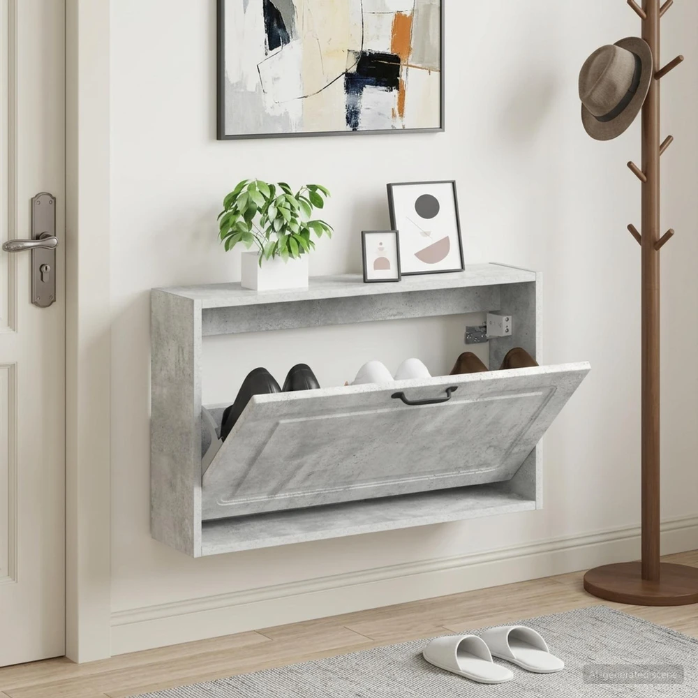 Sieninis batų kabinetas UTRECHT 71 x 17 x 43 cm Betono pilka