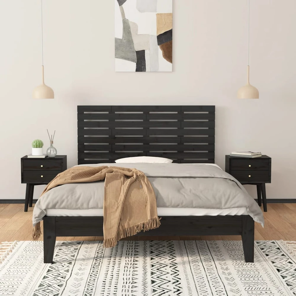 Lova Sieninis galvūgalis, juodas, 146x3x63cm, pušies masyvas