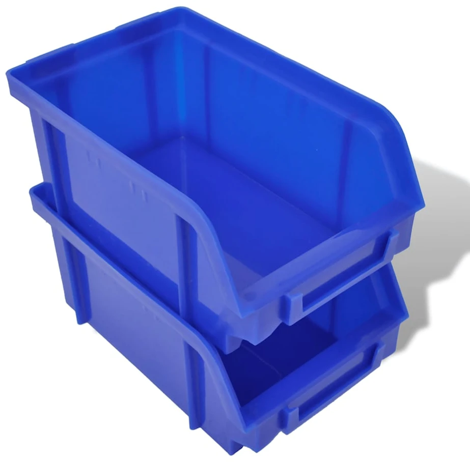 Sieninis Garažo Stelažas su 30 Plastmasinių Dėžių, Mėlynų ir Raudonų