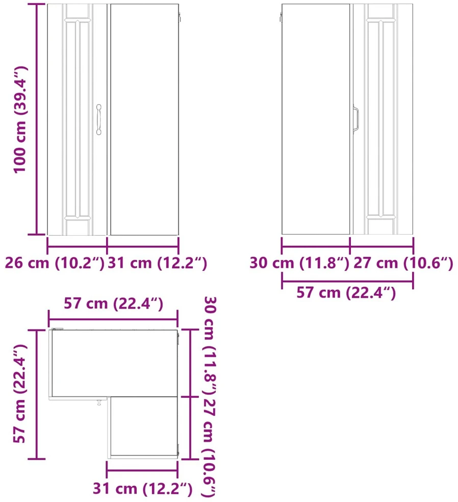Sieninis kampinis kabinetas LUCCA Betono pilka 57 x 57 x 100 cm