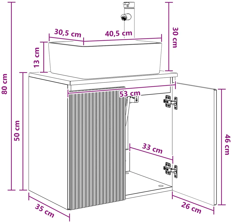Sieninis kriauklės spintelė Betono pilka 53 x 35 x 63 cm