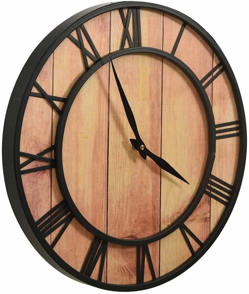 Sieninis laikrodis, rudas ir juodas, 39cm, MDF ir geležis