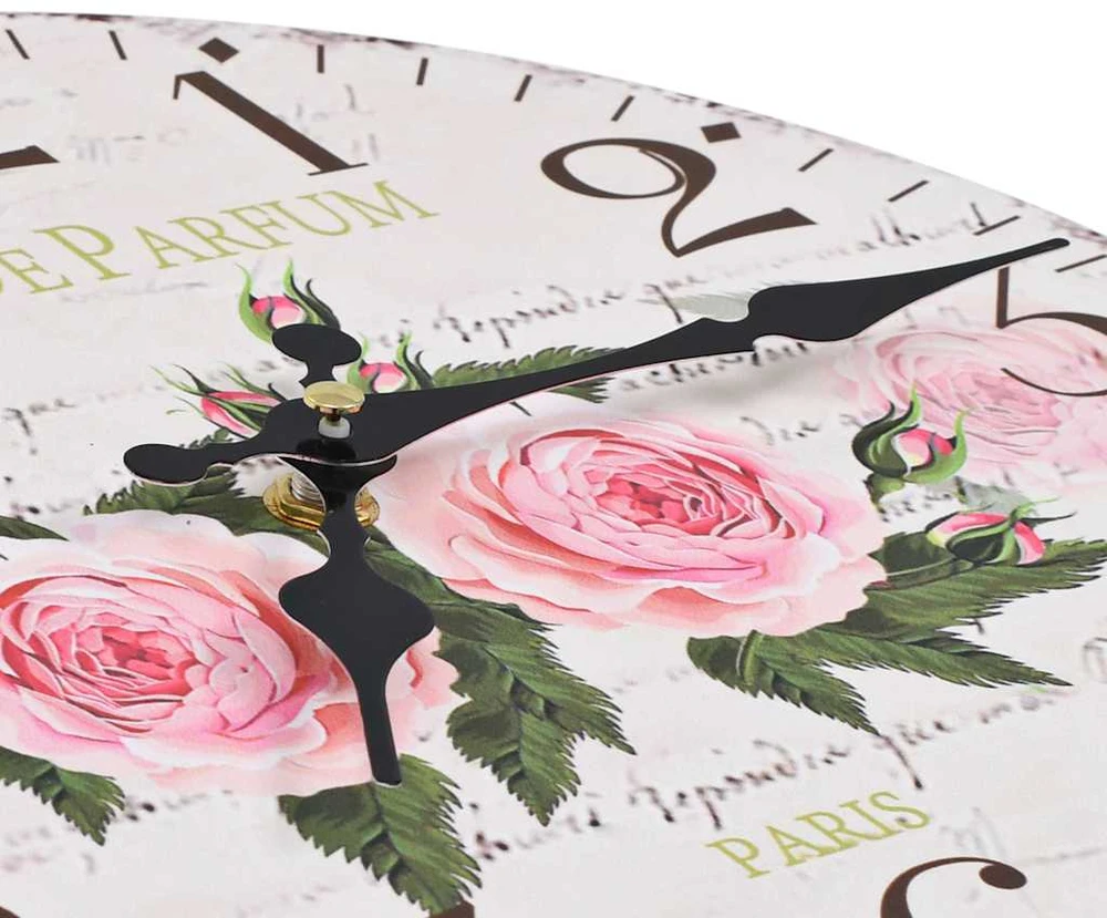 Sieninis laikrodis virtuvei, 30 cm, vintažinio diz., su gėlėmis