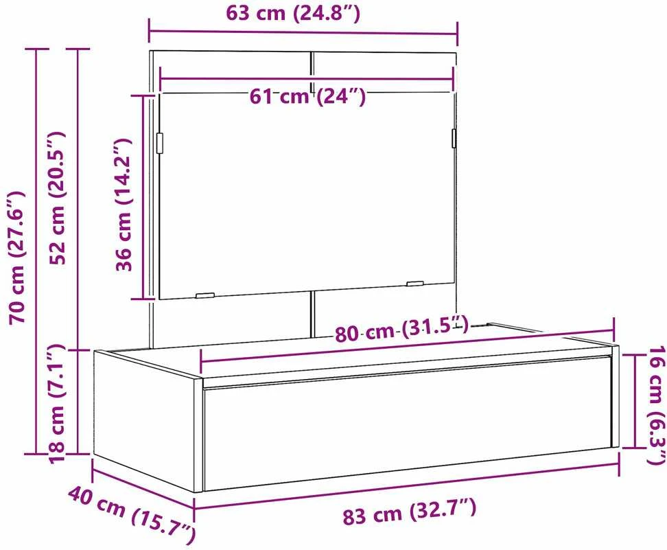 Makiažo stalas Ruda 83 x 40 x 70 cm Apdirbta mediena