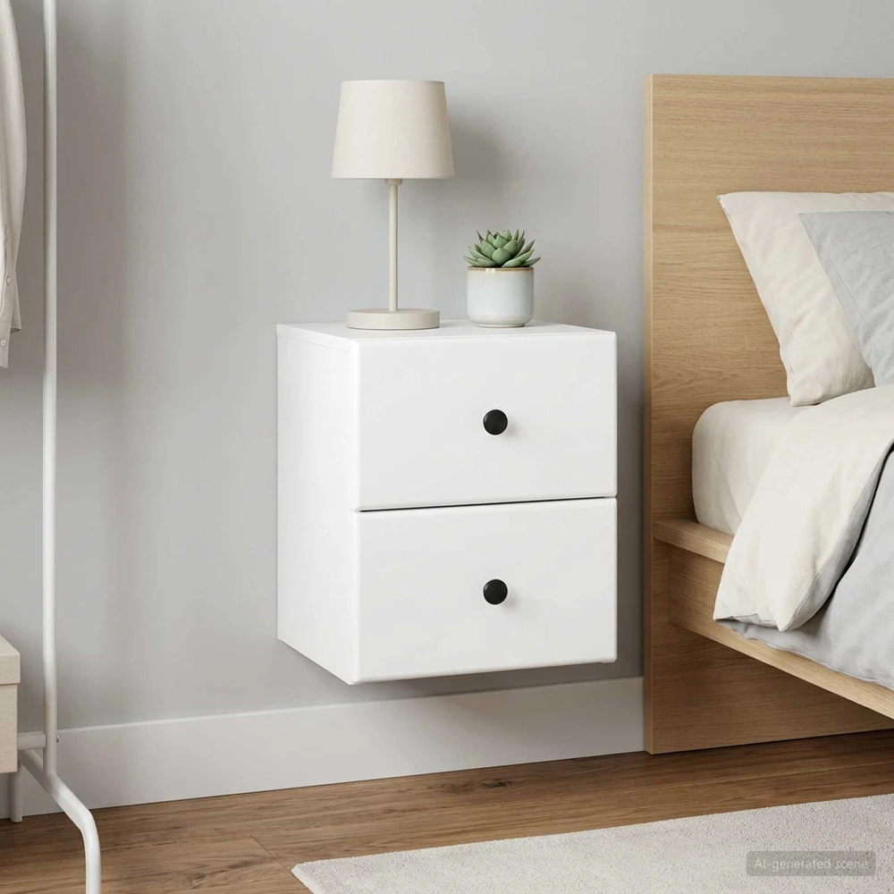 Sieninis naktinis staliukas 2 vnt. Balta 34,5 x 33 x 40 cm