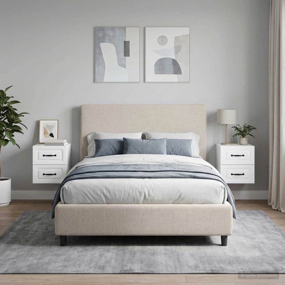 Sieninis naktinis staliukas 2 vnt. Itin blizgi balta