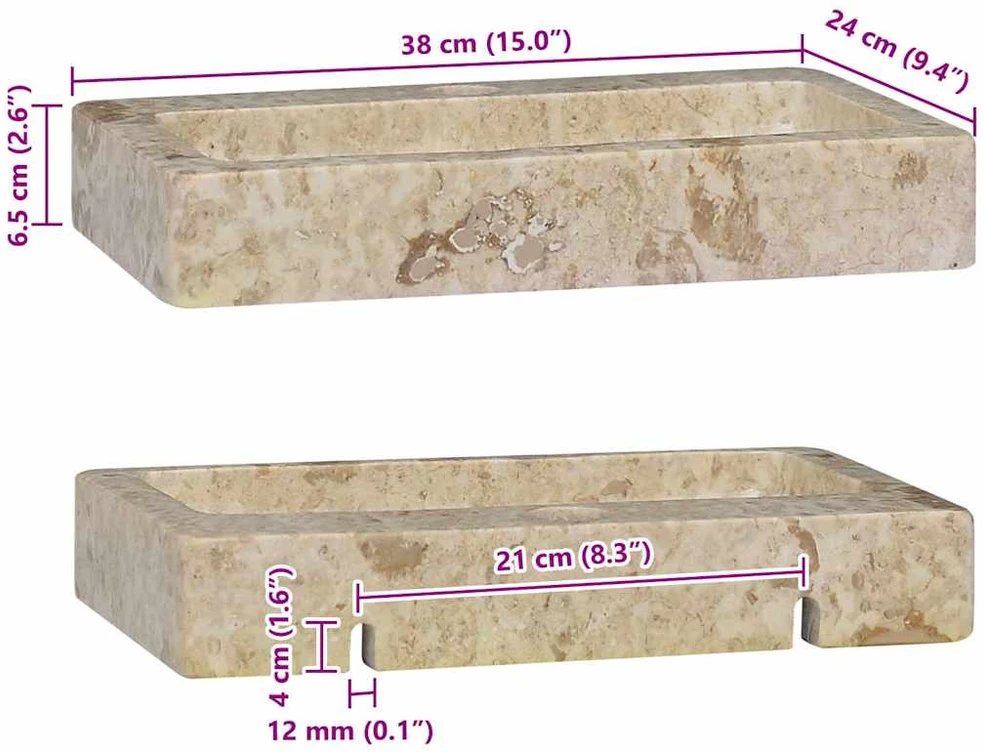 Sieninis praustuvas, kreminis, 38x24x6,5cm, marmuras