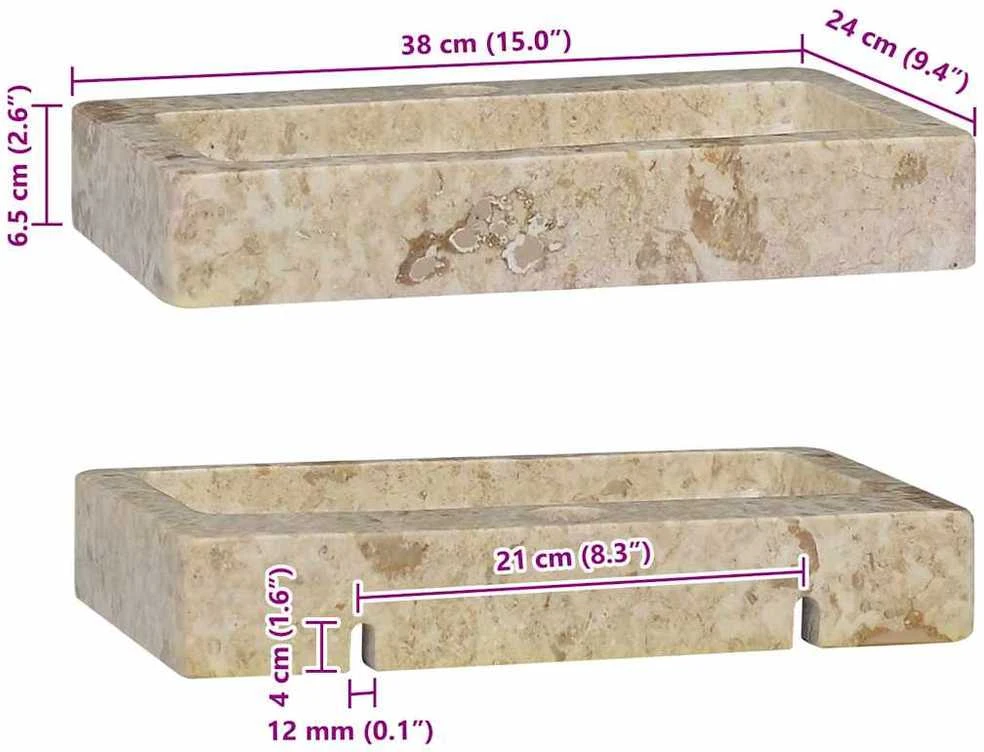Sieninis praustuvas, kreminis, 38x24x6,5cm, marmuras