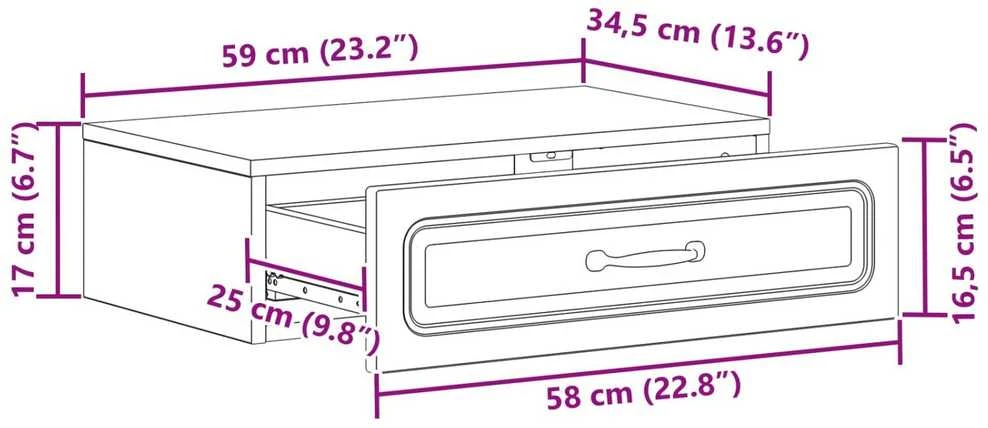 Sieninis šoninis staliukas Itin blizgi balta 59 x 34,5 x 17 cm
