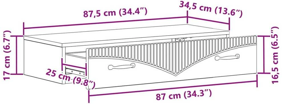 Sieninis šoninis staliukas 87,5 x 34,5 x 17 cm Apdirbta mediena