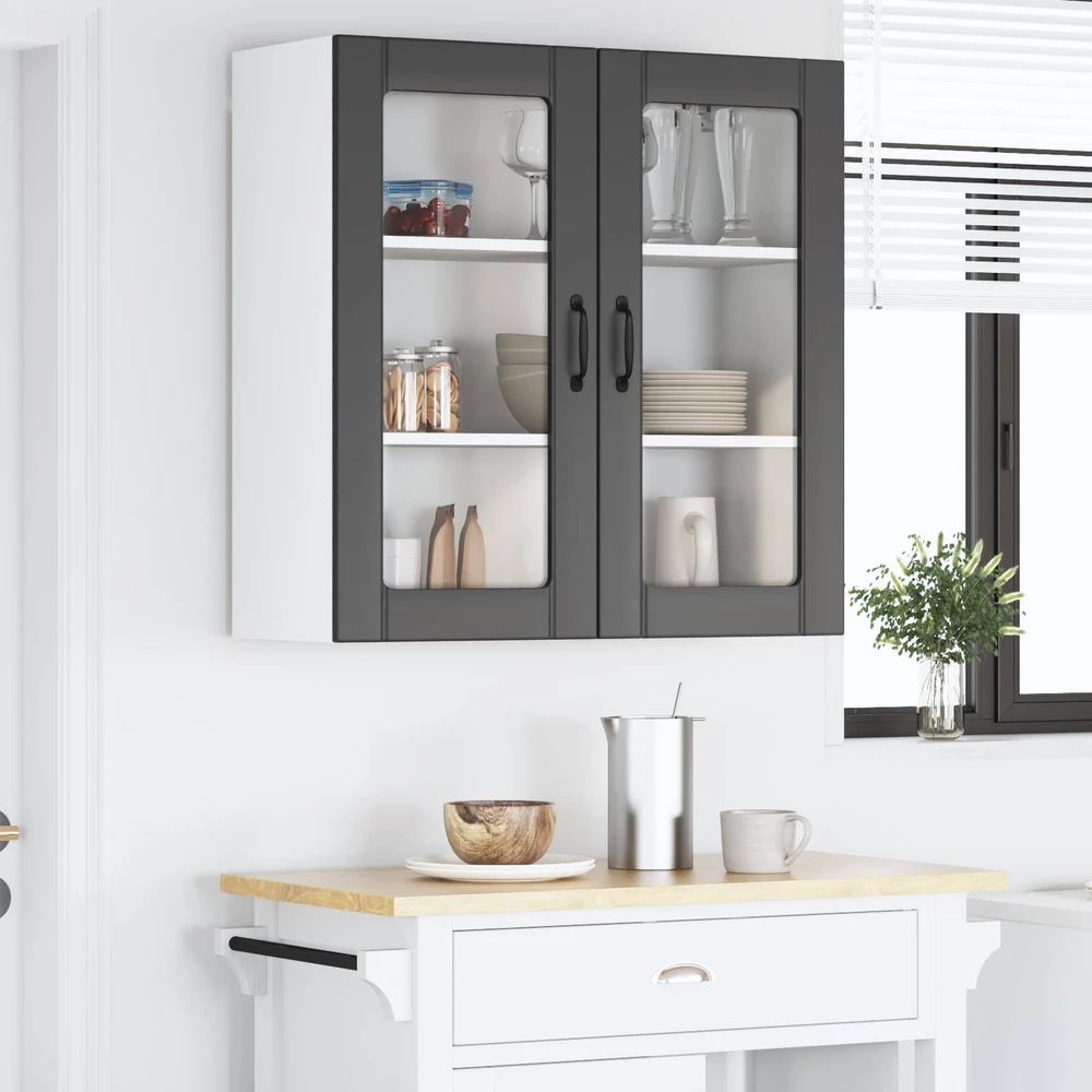 Sieninis stiklinis kabinetas LUCCA Juoda 80 x 31 x 80 cm