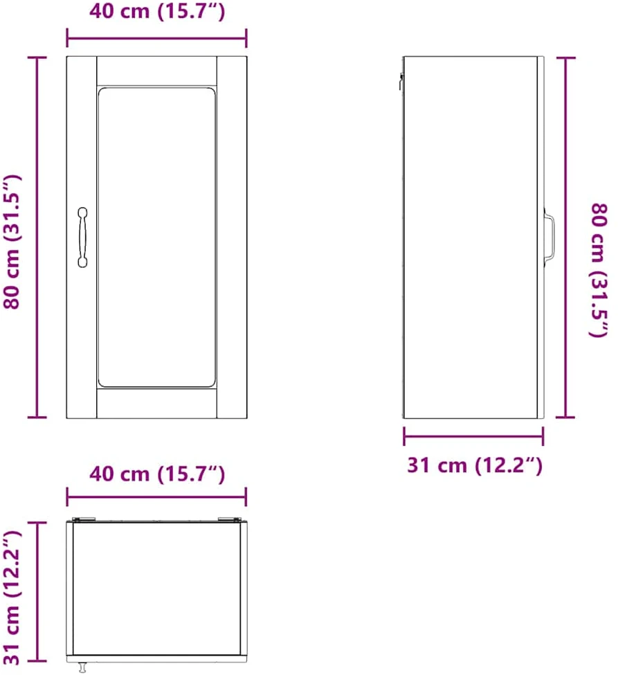 Sieninis stiklinis kabinetas LUCCA Juoda 40 x 31 x 80 cm