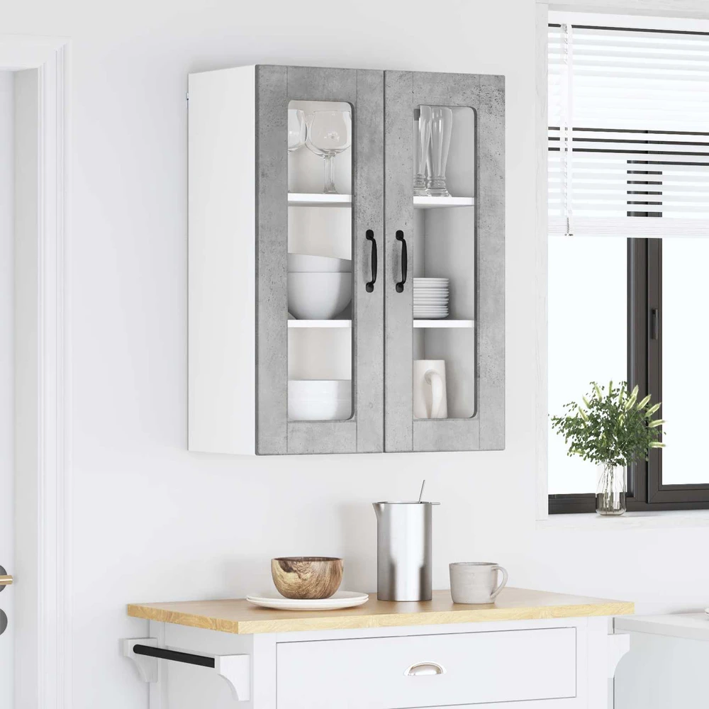 Sieninis stiklinis kabinetas PORTO Betono pilka 60 x 31 x 80 cm