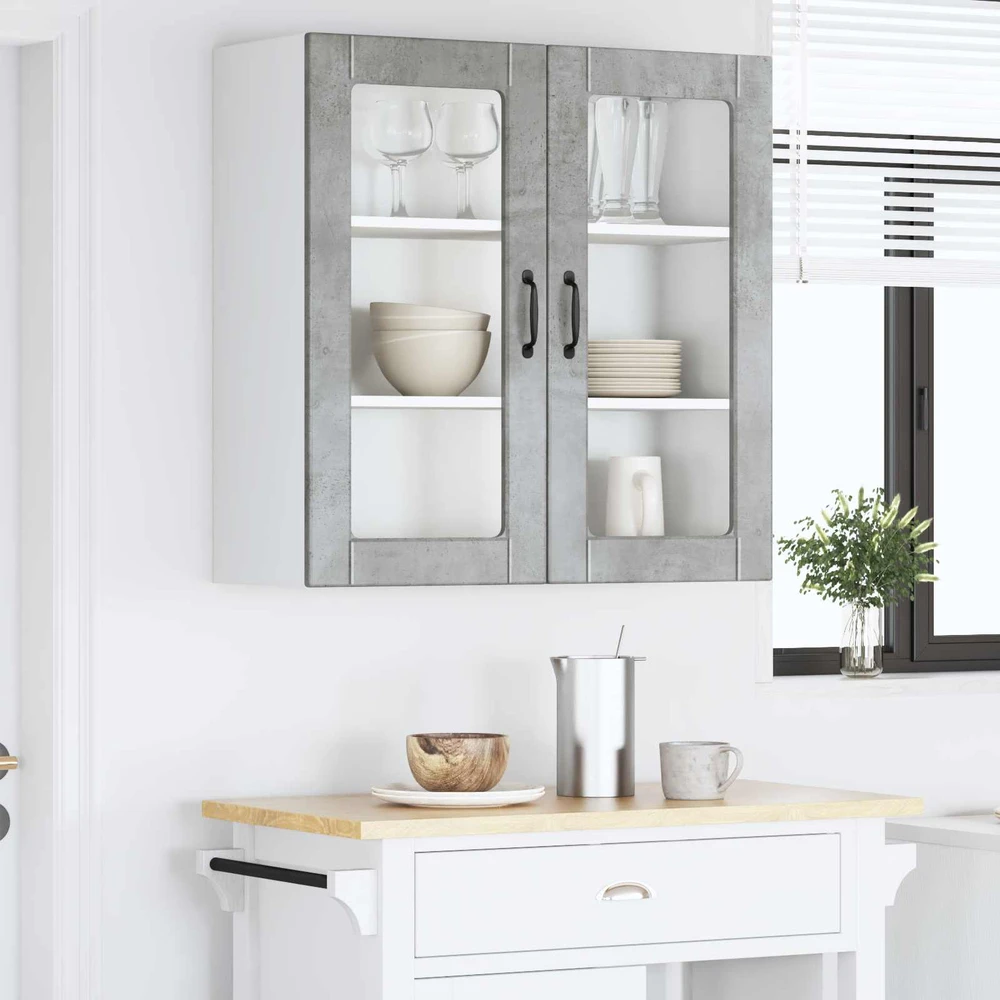 Sieninis stiklinis kabinetas PORTO Betono pilka 80 x 31 x 80 cm
