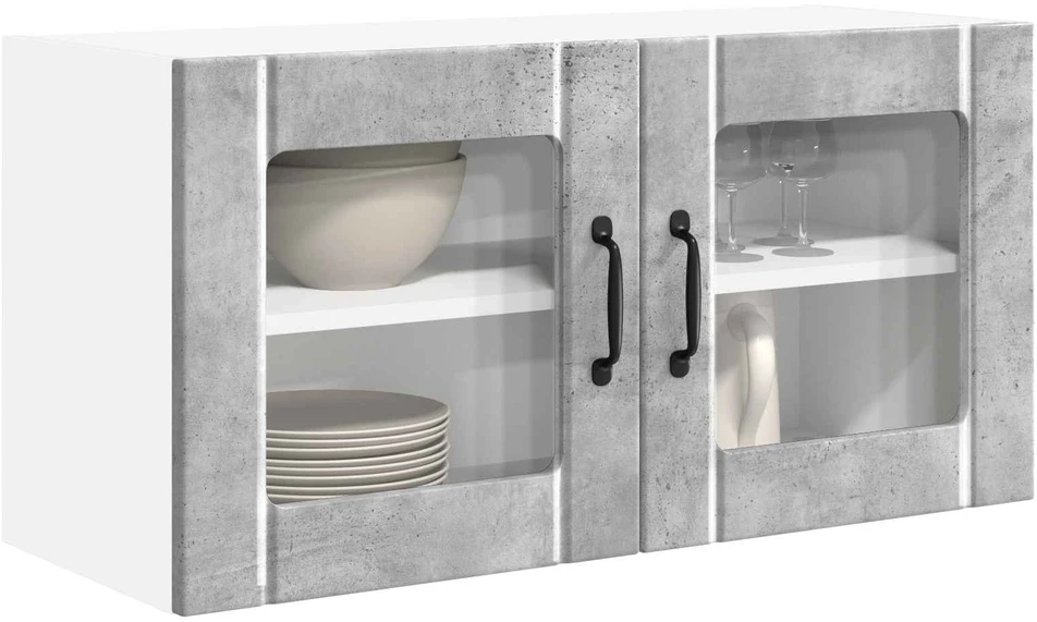 Sieninis stiklinis kabinetas PORTO Betono pilka 80 x 31 x 40 cm