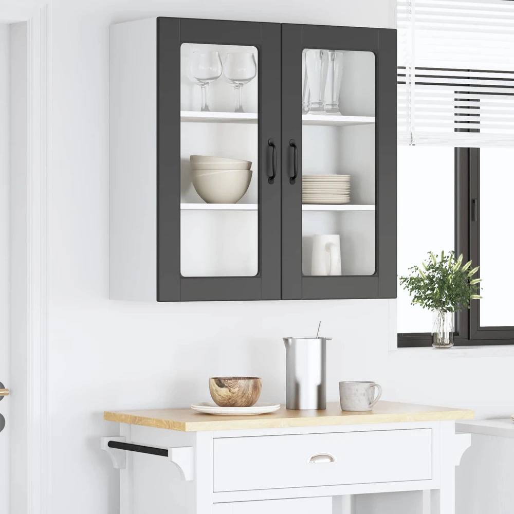 Sieninis stiklinis kabinetas PORTO Juoda 80 x 31 x 80 cm