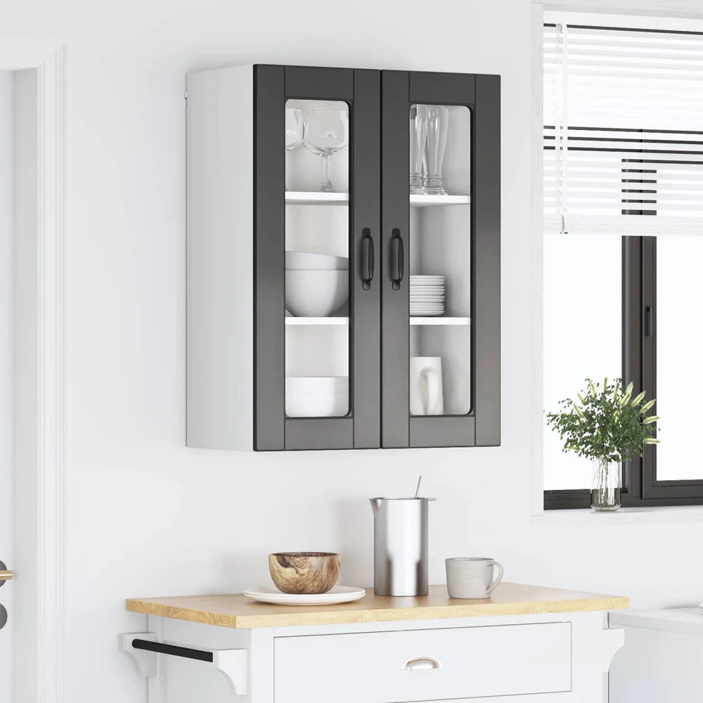 Sieninis stiklinis kabinetas PORTO Juoda 60 x 31 x 80 cm