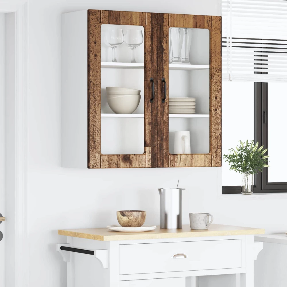 Sieninis stiklinis kabinetas PORTO Senas medis 80 x 31 x 80 cm