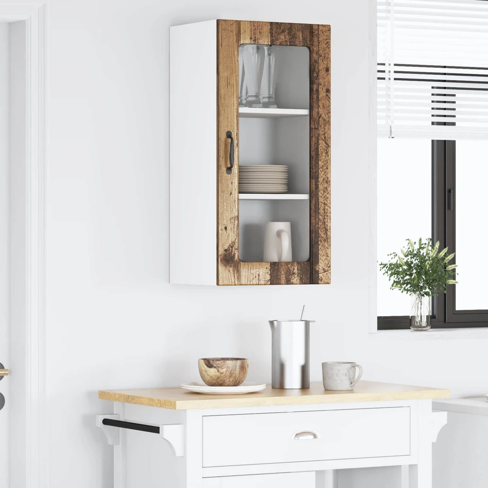 Sieninis stiklinis kabinetas PORTO Senas medis 40 x 31 x 80 cm