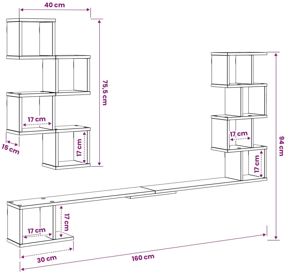 Sieninis televizoriaus stovas Betono pilka 160 x 15 x 94 cm