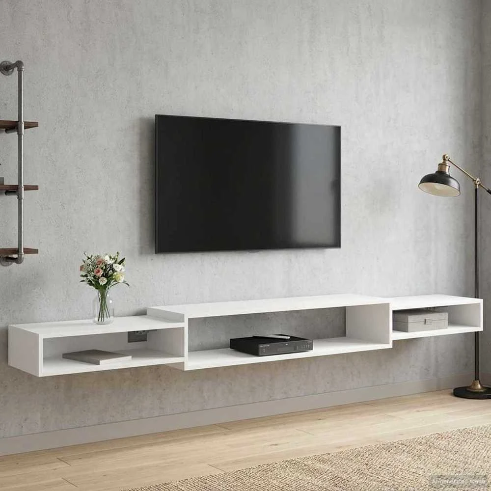 Sieninis televizoriaus stovas Sieninis Balta 220 x 28 x 21 cm
