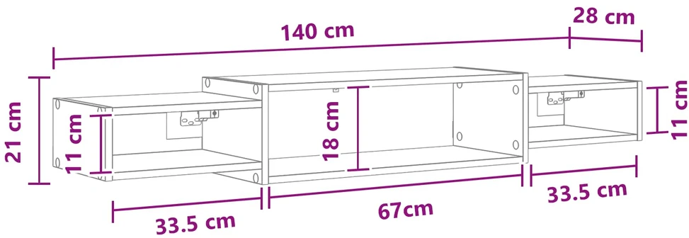 Sieninis televizoriaus stovas Sieninis Balta 140 x 28 x 21 cm
