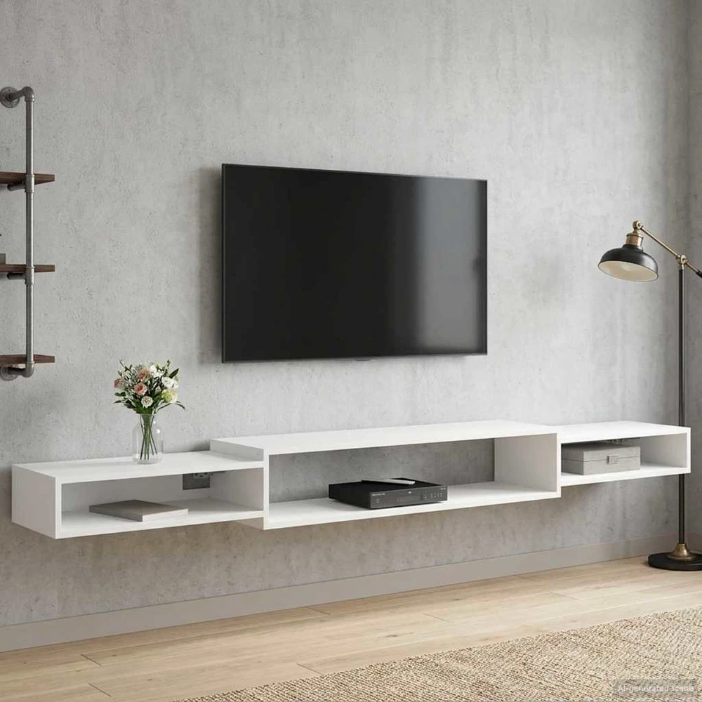 Sieninis televizoriaus stovas Sieninis Balta 220 x 28 x 21 cm