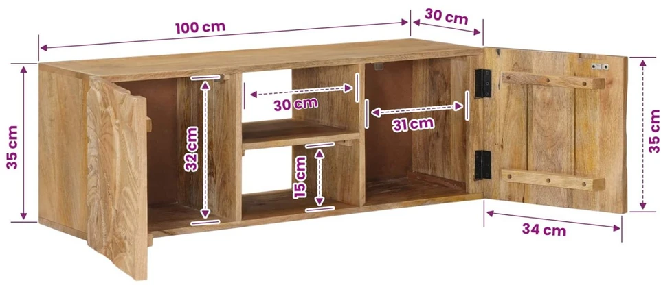 Sieninis televizoriaus stovas su lentyna 100 x 30 x 35 cm