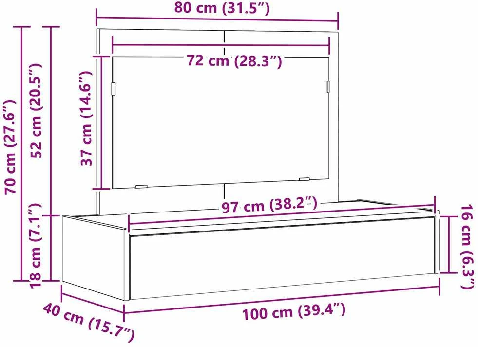 Makiažo stalas Ruda 100 x 40 x 70 cm Apdirbta mediena