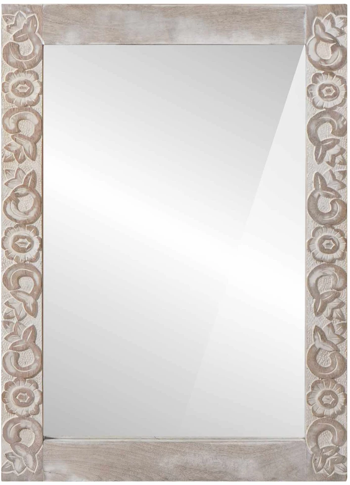 sieninis veidrodis Balta 70 x 50 cm Kietas mango medis