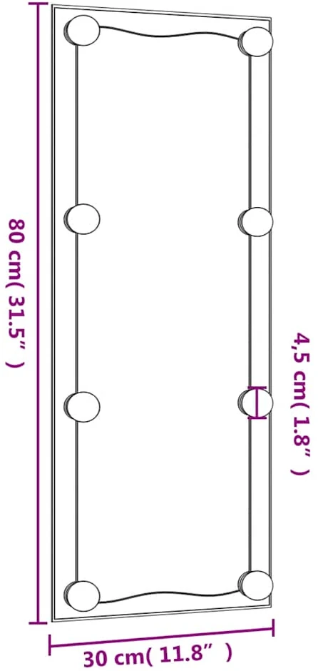 Sieninis veidrodis su LED lemputėmis, 30x80cm, stiklas